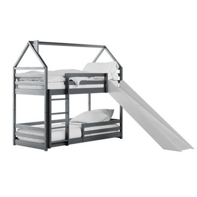 Arte Play Graphite Wooden House Bunk Bed With Slide 90 X 190Cm - With 2 Foam Bonnell Mattresses - image 1