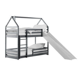 Arte Play Graphite Wooden House Bunk Bed With Slide 90 X 190Cm - With 2 Foam Bonnell Mattresses - thumbnail 1