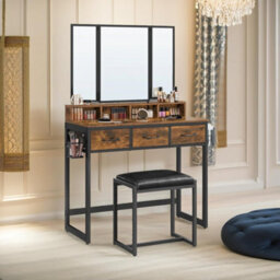 Pirlo Plush 3 Drawer Dressing Table With Mirror And Stool Rustic Brown