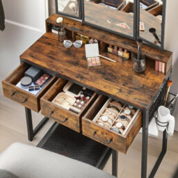 Pirlo Plush 3 Drawer Dressing Table With Mirror And Stool Rustic Brown - thumbnail 4