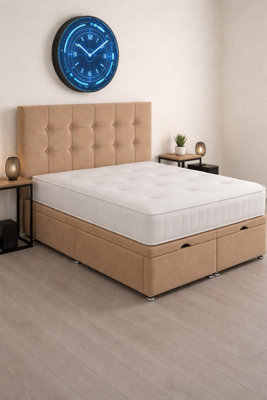 Comfy Deluxe 2Ft6 Small Single Mink Plush Cube Ottoman Lift Open Storage Bed Set Headboard With Mattress