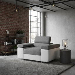 Torezio Armchair Adjustable Headrests Upholstered Freestanding Chipboard Frame Metal Legs 134X102X90Cm White And Grey - thumbnail 3