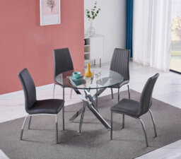 Furnizone UK Nexus 4-Seater 90Cm Round Clear Glass Dining Table And 4 Modalux Grey Chairs Faux Leather Chairs - thumbnail 2