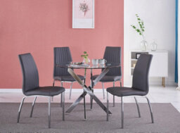 Furnizone UK Nexus 4-Seater 90Cm Round Clear Glass Dining Table And 4 Modalux Grey Chairs Faux Leather Chairs - thumbnail 1