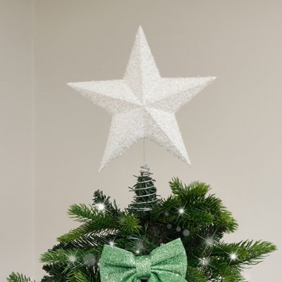 Melody Maison White Sparkly Star Christmas Tree Topper - image 1