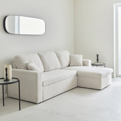 Sweeek - 3-Seater Corner Sofa Bed In Boucle Cream 220X146X83 Cm - Ida Boucle - image 1
