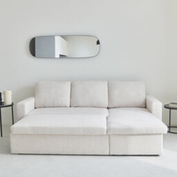 Sweeek - 3-Seater Corner Sofa Bed In White Boucle Ida Boucle White 219X81X68 Cm - thumbnail 3