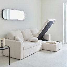 Sweeek - 3-Seater Corner Sofa Bed In White Boucle Ida Boucle White 219X81X68 Cm - thumbnail 2
