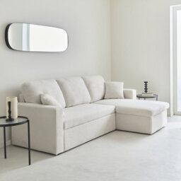 Sweeek - 3-Seater Corner Sofa Bed In White Boucle Ida Boucle White 219X81X68 Cm - thumbnail 1