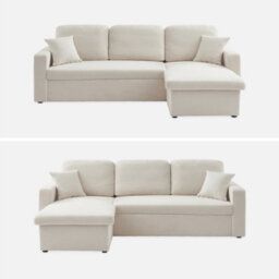 Sweeek - 3-Seater Corner Sofa Bed In White Boucle Ida Boucle White 219X81X68 Cm - thumbnail 6