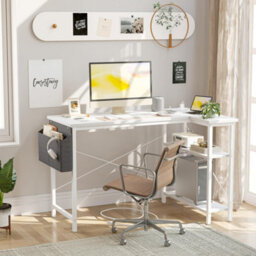Bexevue White Small L Shaped 120X70Cm Reversible Computer Gaming Desk With Power Outlets And Storage Shelves - thumbnail 9