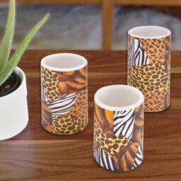 3 X Animal Print Real Wax Led Pillar Candles - Battery Powered Flickering Light Home Decoration - 1 Of Each 10, 12 & 15Cm - thumbnail 6