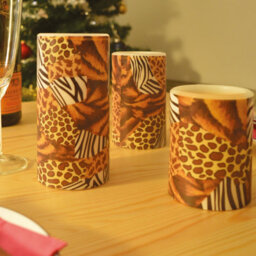 3 X Animal Print Real Wax Led Pillar Candles - Battery Powered Flickering Light Home Decoration - 1 Of Each 10, 12 & 15Cm - thumbnail 5