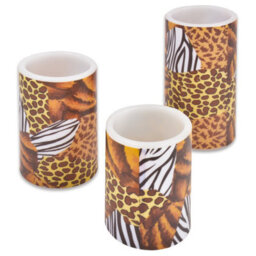 3 X Animal Print Real Wax Led Pillar Candles - Battery Powered Flickering Light Home Decoration - 1 Of Each 10, 12 & 15Cm - thumbnail 4