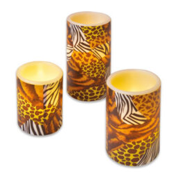 3 X Animal Print Real Wax Led Pillar Candles - Battery Powered Flickering Light Home Decoration - 1 Of Each 10, 12 & 15Cm - thumbnail 3