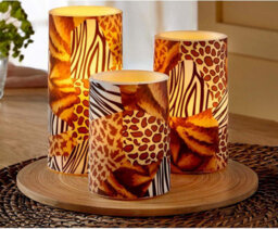 3 X Animal Print Real Wax Led Pillar Candles - Battery Powered Flickering Light Home Decoration - 1 Of Each 10, 12 & 15Cm - thumbnail 2