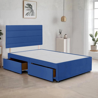 Blue Plush 6Ft Super King Size Bed Frame With 20 Inch Headboard And 2Drawers - image 1