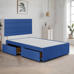 Blue Plush 6Ft Super King Size Bed Frame With 20 Inch Headboard And 2Drawers - thumbnail 1