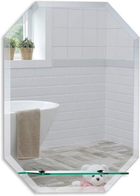 Mood Premium Octagonal Bathroom Mirror With Shelf, Wall Mounted, Frameless, Bevelled Edges (60Cm X 45Cm) - image 1