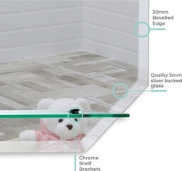Mood Premium Octagonal Bathroom Mirror With Shelf, Wall Mounted, Frameless, Bevelled Edges (60Cm X 45Cm) - thumbnail 4