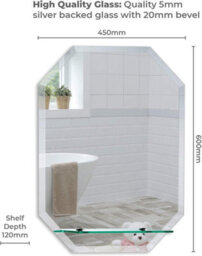 Mood Premium Octagonal Bathroom Mirror With Shelf, Wall Mounted, Frameless, Bevelled Edges (60Cm X 45Cm) - thumbnail 3