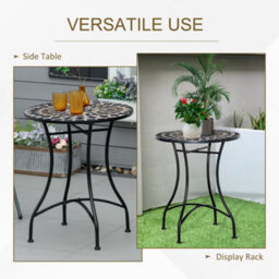 Outsunny 60Cm Mosaic Round Bistro Table Outdoor Garden Side Table, Black - thumbnail 4