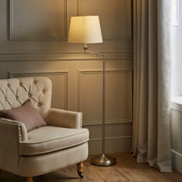 Valuelights Sinatra Adjustable Swing Arm Floor Lamp In Chrome Finish With Beige Tapered Light Shade With Led Gls Bulb - thumbnail 2