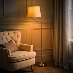Valuelights Sinatra Adjustable Swing Arm Floor Lamp In Chrome Finish With Beige Tapered Light Shade With Led Gls Bulb - thumbnail 3