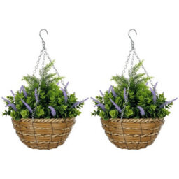 Set Of 2 Artificial Lavender Hanging Planter Basket Purple - thumbnail 1