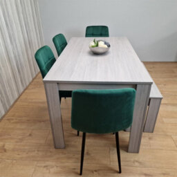 Kosy Koala Modern Grey Rectangle Dining Table Set With 4 Green Velvet Chairs And 1 Bench Dining Room Furniture - thumbnail 3