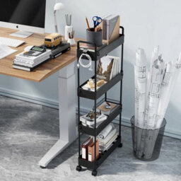 4-Tier Narrow Rolling Storage Cart Kitchen Bathroom Laundry Trolley - thumbnail 5