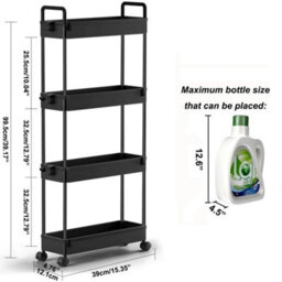 4-Tier Narrow Rolling Storage Cart Kitchen Bathroom Laundry Trolley - thumbnail 2