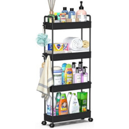 4-Tier Narrow Rolling Storage Cart Kitchen Bathroom Laundry Trolley - thumbnail 1