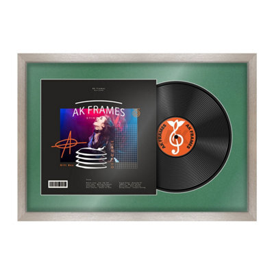 "AK Frames 25X17"" Aluminium Modern Vinyl Record Frame With Emerald Mount For 12 Inch Lp Cover & Disc - Overlapped Design" - image 1
