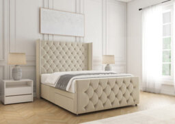 "Bsspoke Divan Bed Set Cream Velvet With 54Inch Wingedback Headboard & 20"" Footboard & Mattress No Drawers 3Ft 4Ft 4Ft6 5Ft 6Ft" - thumbnail 2