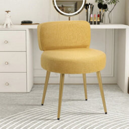 Yellow Linen Upholstered Dressing Table Vanity Chair Dining Chair - thumbnail 4