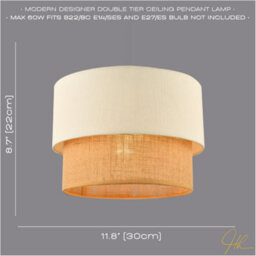 Happy Homewares Modern Designer Two Tier Cream Linen And Natural Rattan Pendant Shade - thumbnail 6