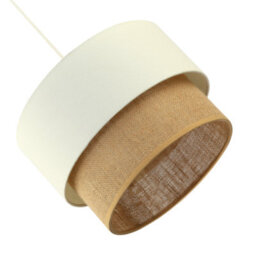 Happy Homewares Modern Designer Two Tier Cream Linen And Natural Rattan Pendant Shade - thumbnail 4