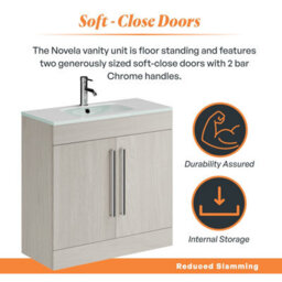 Plum&clay Novela Light Wood Floor Standing Vanity Unit With Glass Basin Bathroom Furniture (W)800mm - thumbnail 3