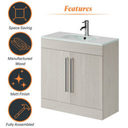 Plum&clay Novela Light Wood Floor Standing Vanity Unit With Glass Basin Bathroom Furniture (W)800mm - thumbnail 5