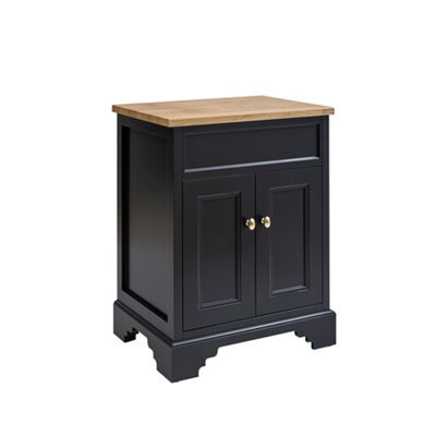 Homestylestore Black Grey And Oak 645mm Bathroom Vanity Unit And Brushed Brass Classic Round Handles - image 1