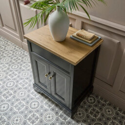 Homestylestore Black Grey And Oak 645mm Bathroom Vanity Unit And Brushed Brass Classic Round Handles - thumbnail 4