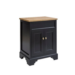 Homestylestore Black Grey And Oak 645mm Bathroom Vanity Unit And Brushed Brass Classic Round Handles - thumbnail 1