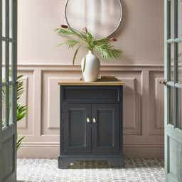 Homestylestore Black Grey And Oak 645mm Bathroom Vanity Unit And Brushed Brass Classic Round Handles - thumbnail 2