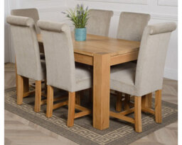 That's Furniture Kuba 150 X 85 Cm Chunky Medium Oak Dining Table And 6 Chairs Dining Set With Washington Grey Fabric Chairs - thumbnail 1