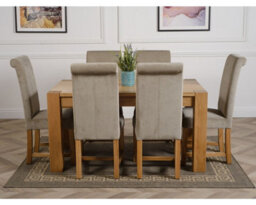That's Furniture Kuba 150 X 85 Cm Chunky Medium Oak Dining Table And 6 Chairs Dining Set With Washington Grey Fabric Chairs - thumbnail 2