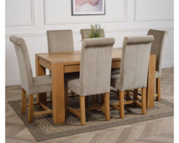 That's Furniture Kuba 150 X 85 Cm Chunky Medium Oak Dining Table And 6 Chairs Dining Set With Washington Grey Fabric Chairs - thumbnail 3