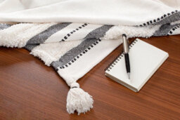 Nevni Soft Cotton Striped Tufted Double Throw For Sofa, Couch, Bed - 150 X 200 Cm, Black - thumbnail 2