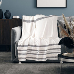 Nevni Soft Cotton Striped Tufted Double Throw For Sofa, Couch, Bed - 150 X 200 Cm, Black