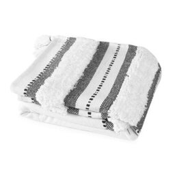Nevni Soft Cotton Striped Tufted Double Throw For Sofa, Couch, Bed - 150 X 200 Cm, Black - thumbnail 4
